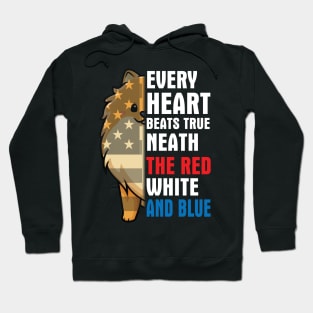 Pomeranian Every Heart Beats True Neath The Red White And Blue Happy Independence July 4th Day Dogs Hoodie